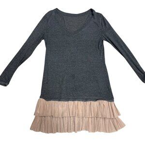 Anthro Meadow Rue Gray Knit & Blush Tulle Ruffle Dress – See Measurements - EUC